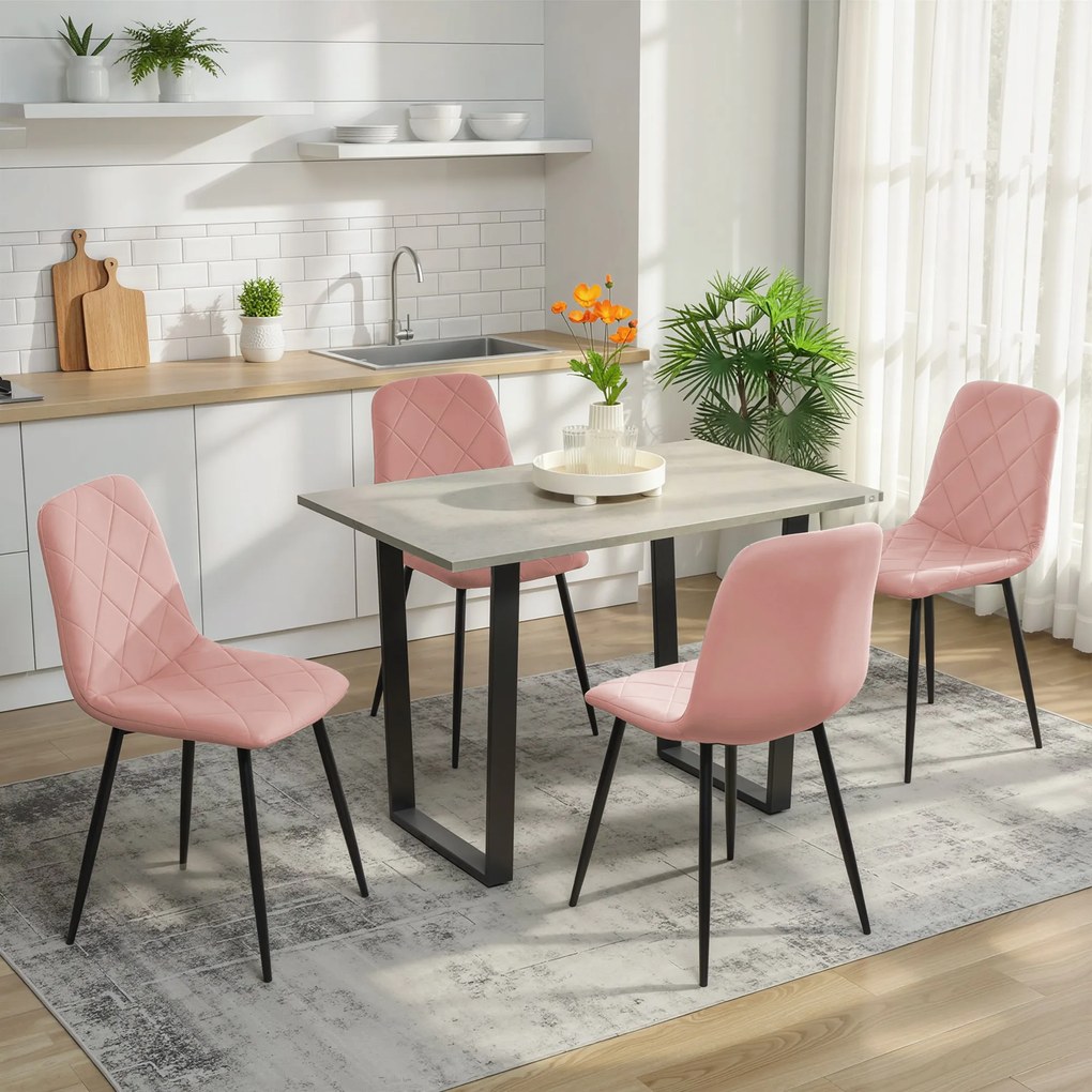 HOMCOM Zestaw 4 Krzeseł do Jadalni z Oparciem, Wygląd Samtowy, 45 x 54 x 87 cm, Różowy