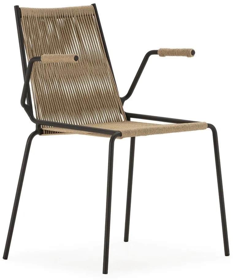 Beżowe metalowe krzesła zestaw z podłokietnikami/sztaplowane 2 szt. Emily – Marckeric