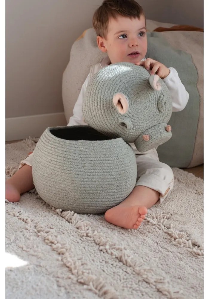Jasnoszary tekstylny dziecięcy kosz na zabawki ø 25x30 cm Henry the Hippo – Lorena Canals
