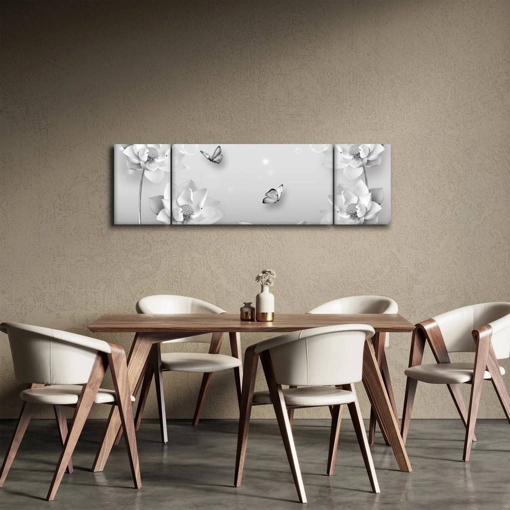 Obraz - Kwiatowy wzór z motylkami (170x50 cm)