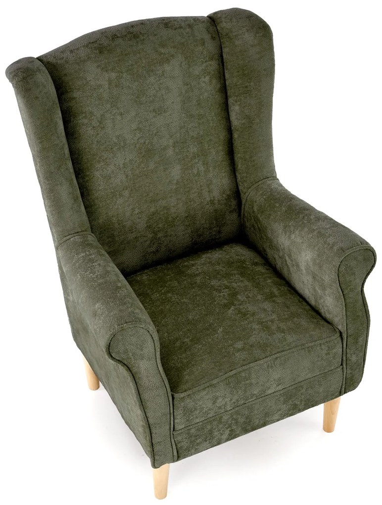 Fotel wypoczynkowy klasyczny uszak HERMES oliwkowy tkanina MARKOS 14-#12