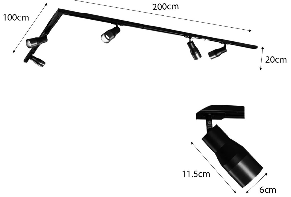 Nowoczesny system szynowy z 5 reflektorami czarny 1-fazowy - Iconic Kohua