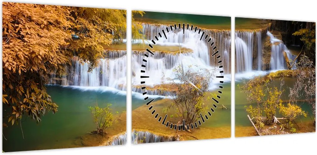 Obraz - Wodospady Huay Mae Khamin, Tajlandia (z zegarem) (90x30 cm)