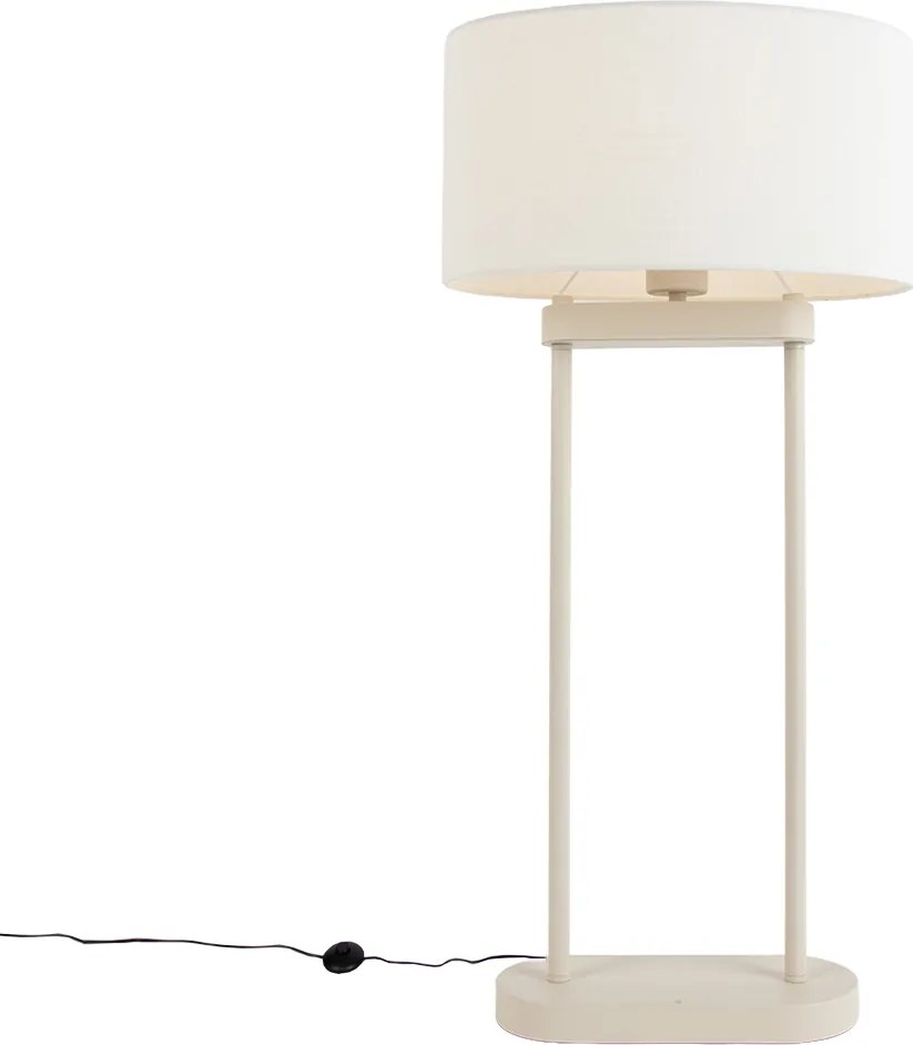 Lampa podłogowa beżowa z owalnym białym lnianym abażurem 35 cm - Thijmen
