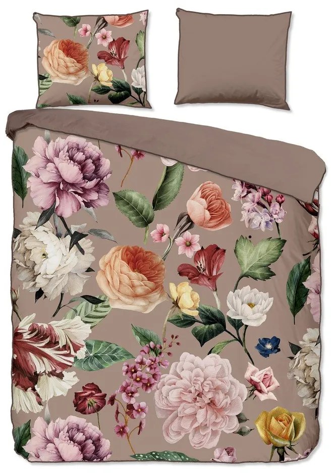 Szara/brązowa pościel dwuosobowa z satyny bawełnianej 240x220 cm Fiori – Descanso