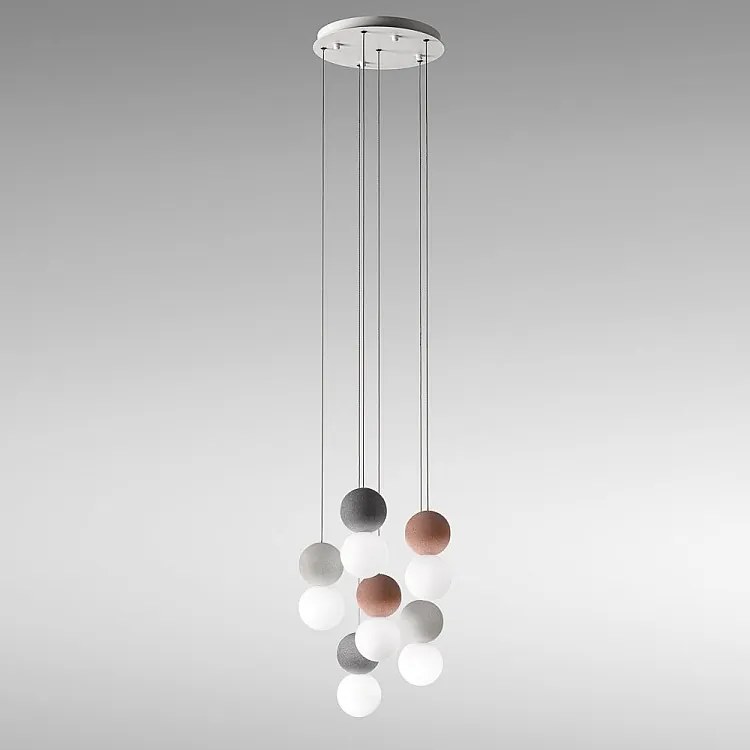 Sfera - lampa wisząca 6-punktowa z betonowymi kulami i szkłem opalowym - 6XG9 max 6X7W, nowoczesny design, IP20, żarówki nie są dołączone