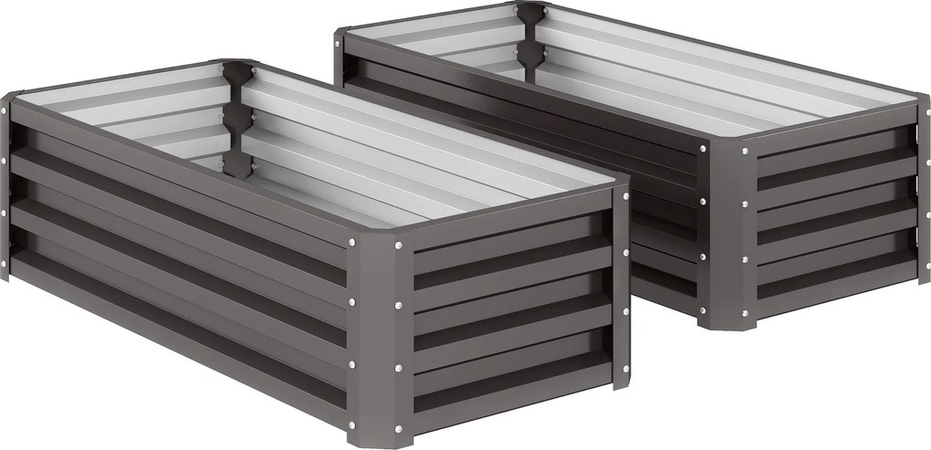 Outsunny Metalowe podwyższane grządki 2 sztuki otwarte dno do ogrodu i na balkon 110x50x30 cm ciemnoszare | Aosom PL