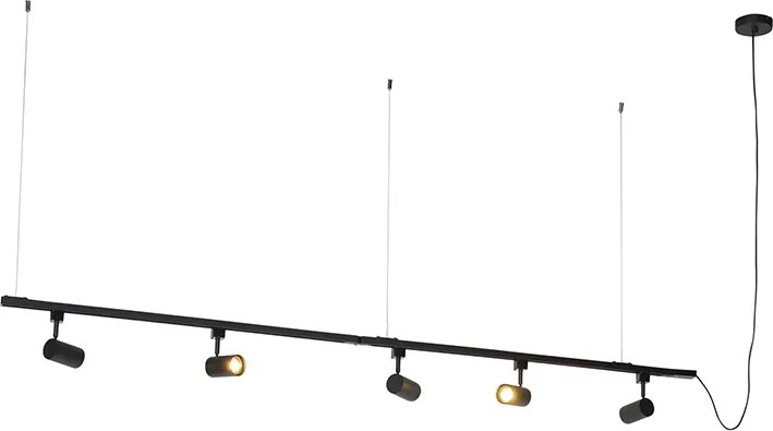 Nowoczesny system oświetlenia szynowego wiszącego z 5 reflektorami czarny 1-fazowy - Iconic Jeana