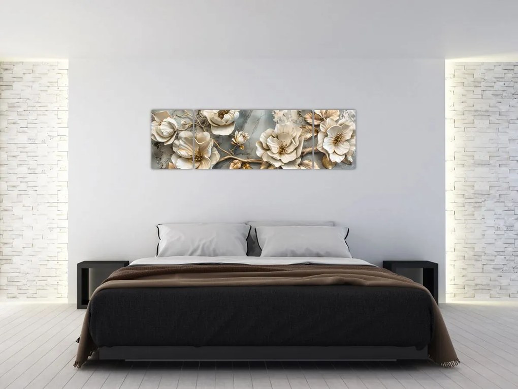 Obraz - Marmurowe tło z kwiatami (170x50 cm)