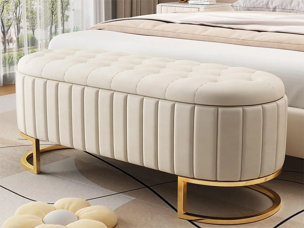 Puf do przechowywania tapicerowany welurem - styl nowoczesny - beżowy