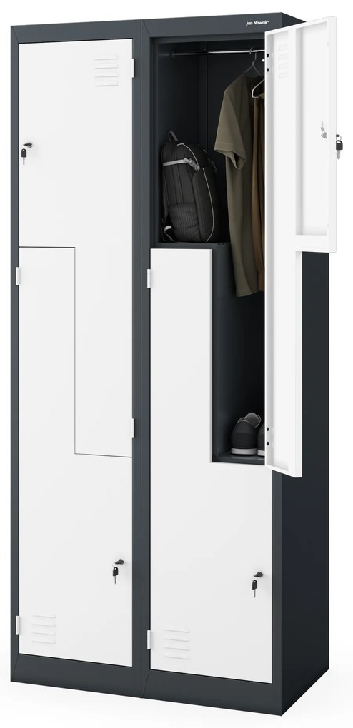 Szafa ubraniowa typu L JULIA, 800 x 1850 x 450 mm, antracytowo-biała