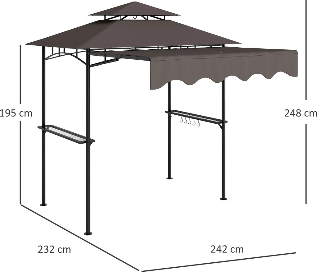 Outsunny Pawilon Grillowy 242x149x248 cm Odporny na Wodę i Ogień z Podwójnym Dachem Kolor Kawa