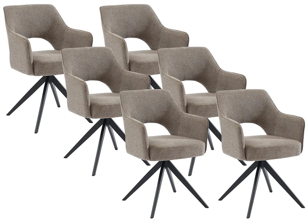 Zestaw 6 krzeseł obrotowych z podłokietnikami z tkaniny i metalu – kolor taupe – KONYA