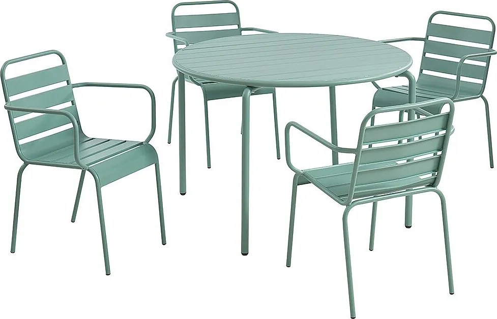 Jadalnia ogrodowa z metalu  - stół  śred. 110 cm i 4 fotele - Kolor zieleń migdałowa - MIRMANDE