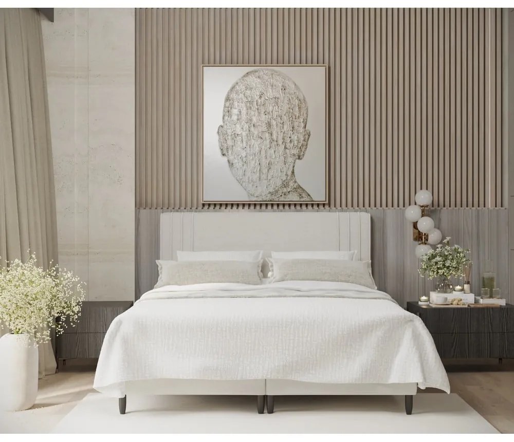 Beżowe tapicerowane łóżko dwuosobowe ze schowkiem 140x200 cm Musca – Maison de Rêve