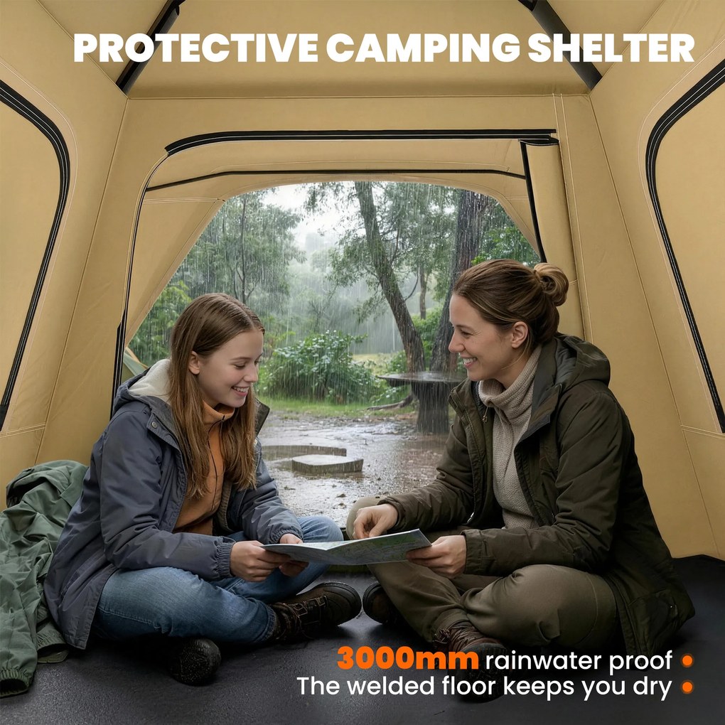 Outsunny Ekspresowy namiot pop-up z ochroną przed deszczem, wodoodporny namiot kopułowy dla 3-4 osób z 2 drzwiami 2 oknami 240x240x160 cm khaki | Aosom PL