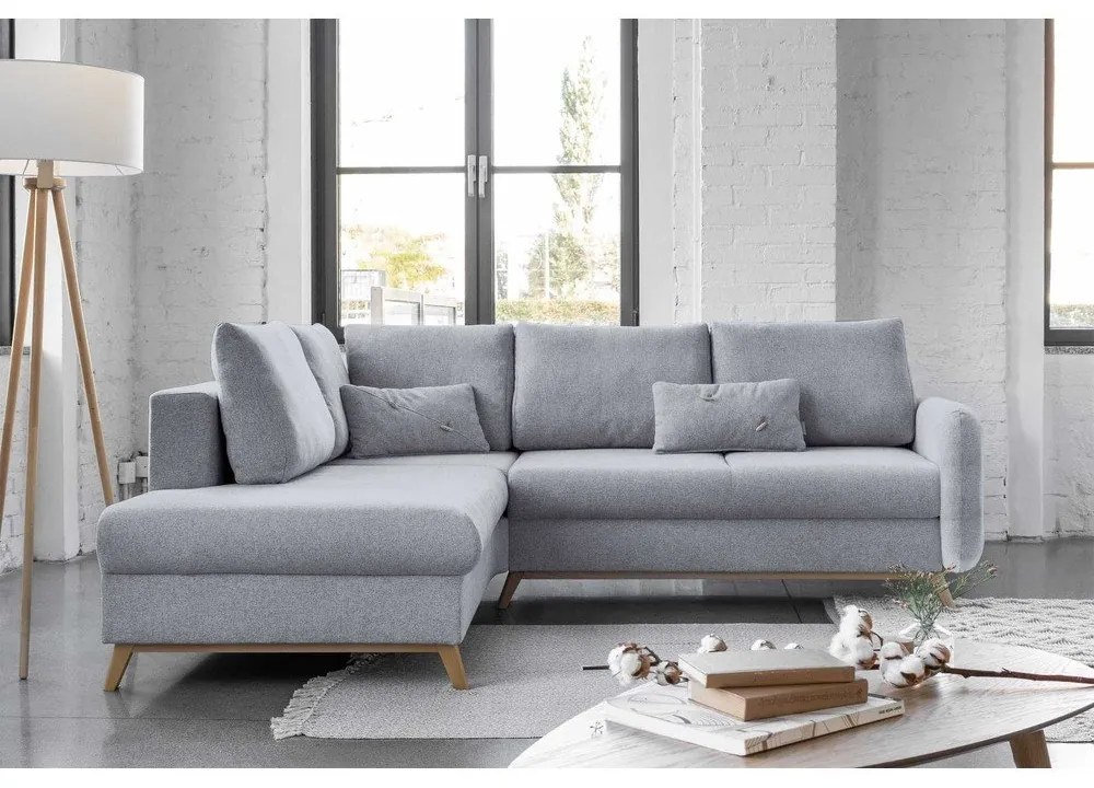 Jasnoszary rozkładany narożnik Miuform Scandic Lagom L, lewostronny