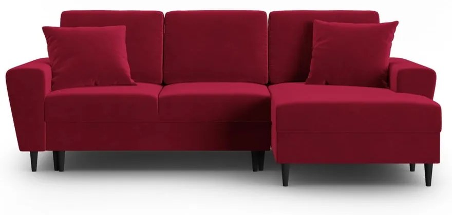 Czerwony aksamitny rozkładany narożnik ze schowkiem (prawostronny/z szezlongiem) Kyoto – Cosmopolitan Design