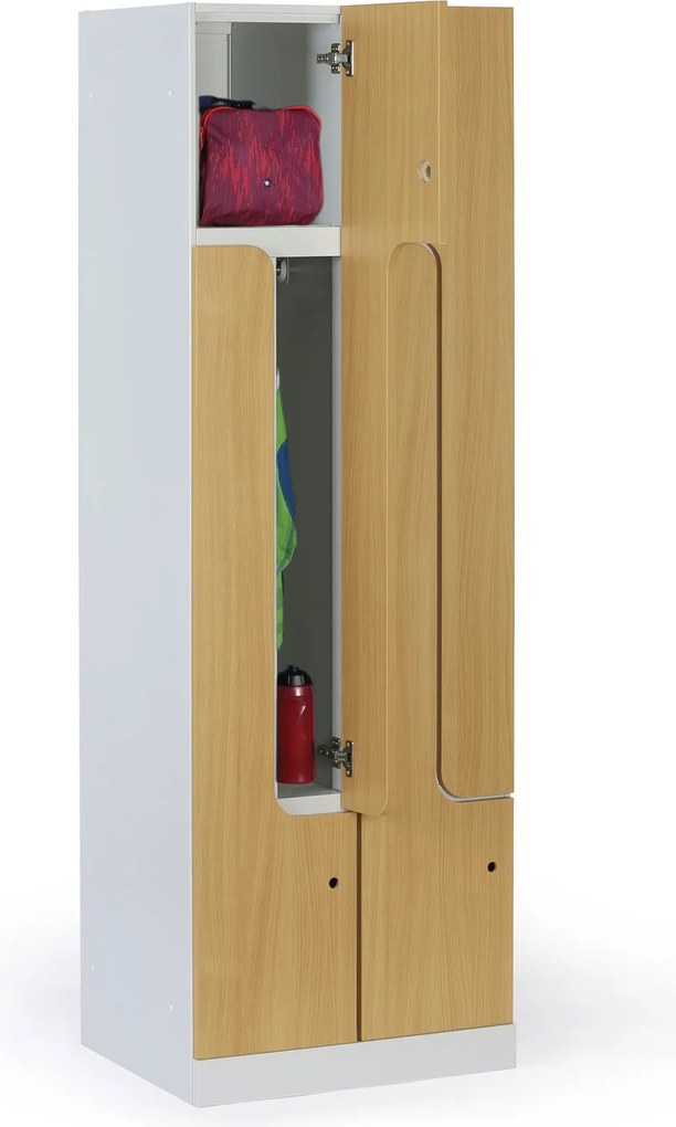 Metalowa szafka ubraniowa S1 Z, 4-drzwiowa, 1850 x 600 x 500 mm, zamek obrotowy, drzwi laminowane, brzoza