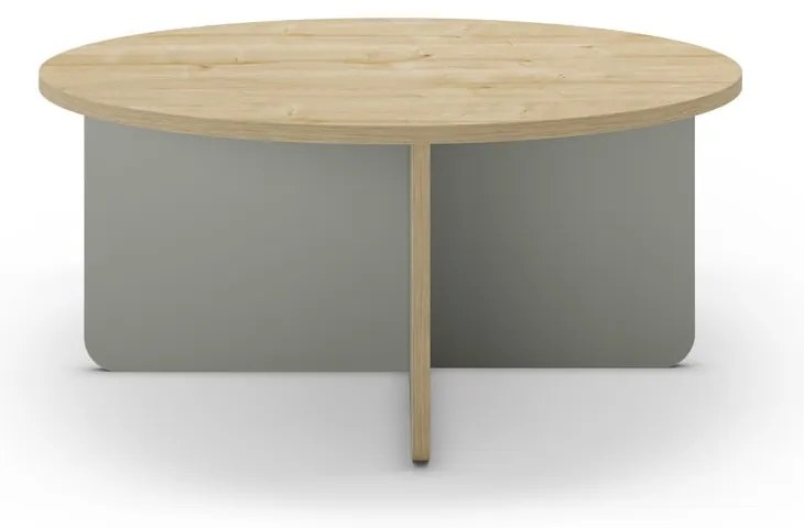 Jasnozielony/w naturalnym kolorze okrągły stolik z blatem w dekorze dębu ø 80 cm Hillary – Marckeric