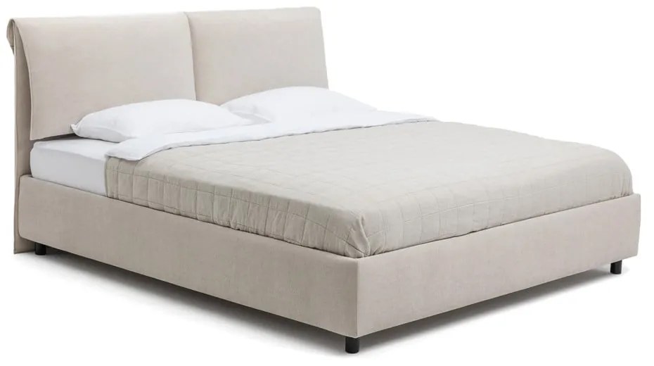 Beżowe tapicerowane łóżko dwuosobowe ze schowkiem z materacem i stelażem 180x200 cm Myra Pillow – Bonami Selection