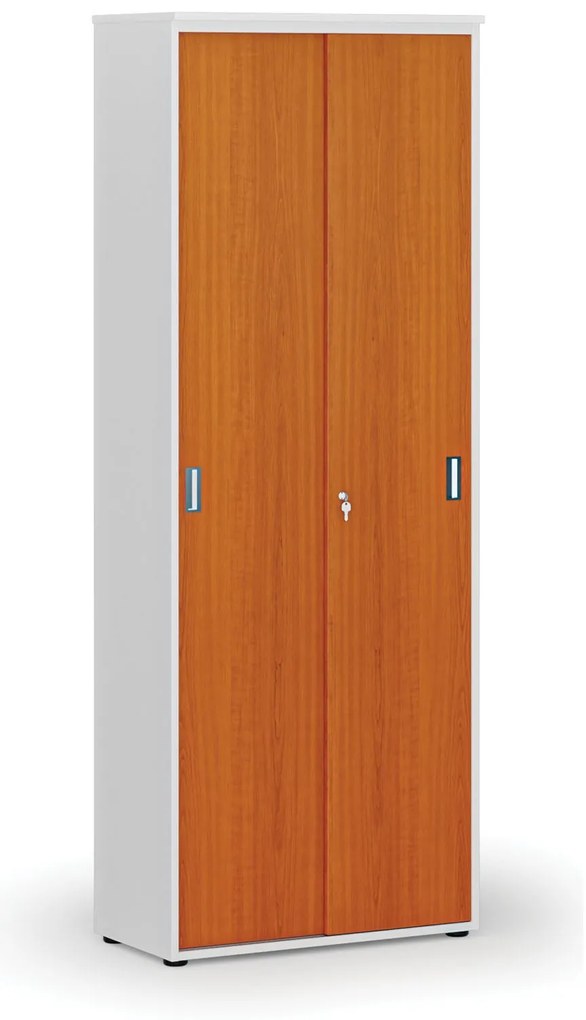 Szafa biurowa z drzwiami przesuwnymi PRIMO WHITE, 800 x 420 x 2128 mm, biały/wiśnia