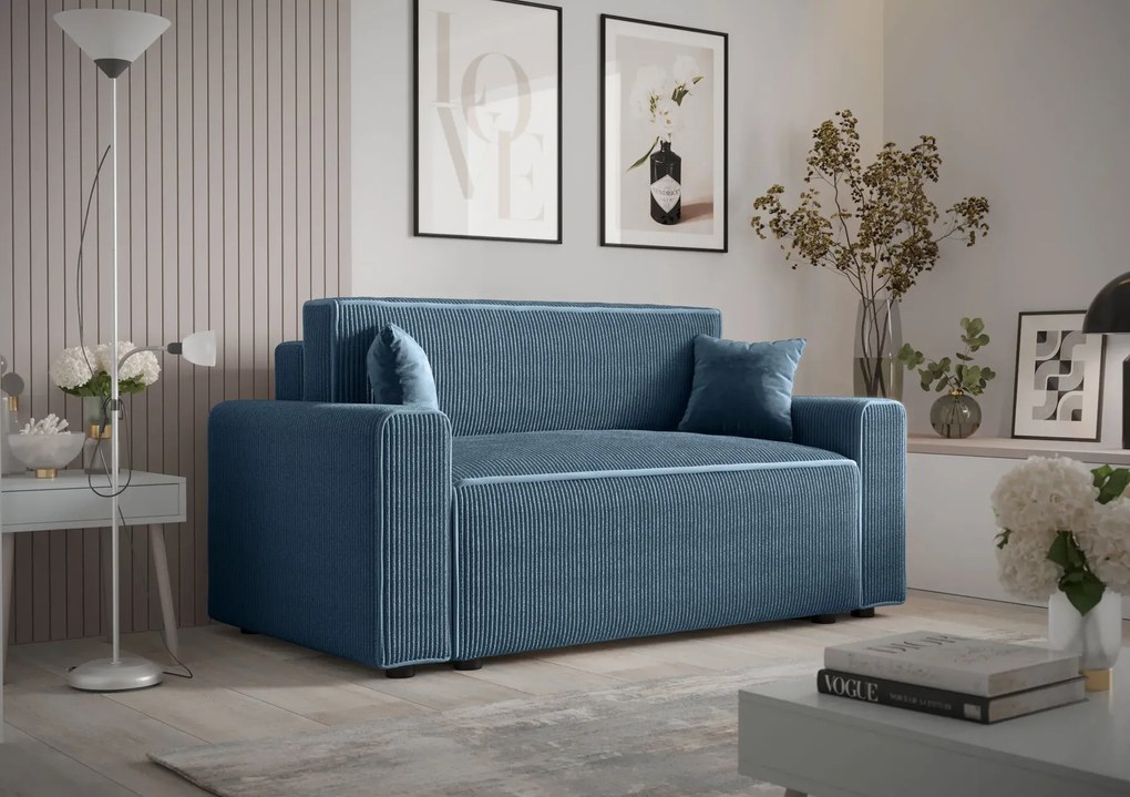 Niebieska sofa rozkładana z pojemnikiem na pościel D6-Z73