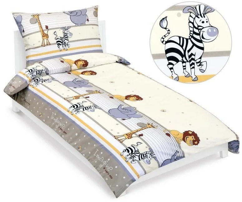 Bellatex Pościel dziecięca bawełniana JuniorSafari beżowa, 140 x 200, 70 x 90 cm