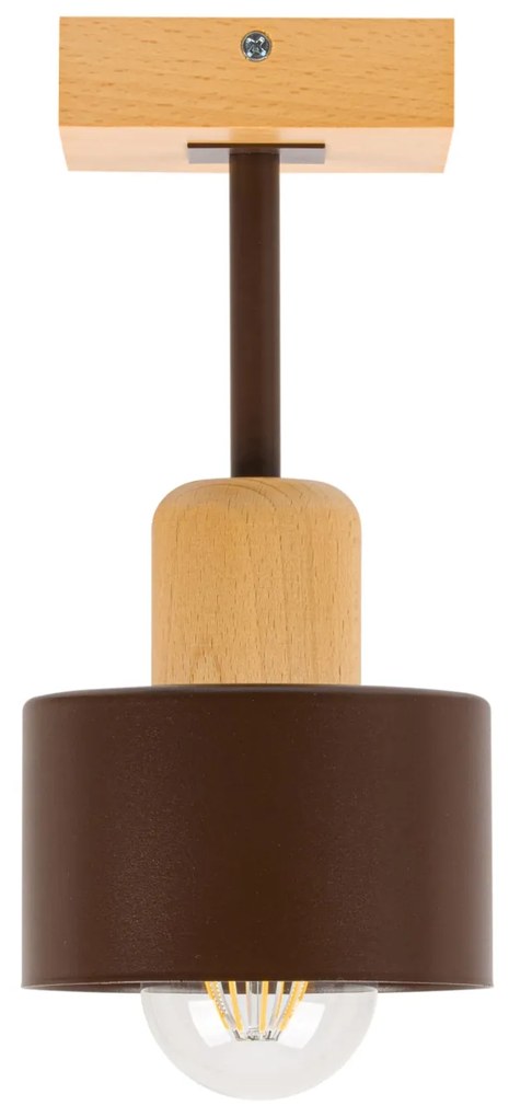 Brązowa lampa sufitowa, jednopunktowy spot DBR10x10BU z drewna i metal
