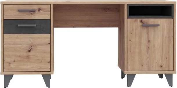 Biurko komputerowe z 2 szafkami Raven 221, dąb artisan/beton
