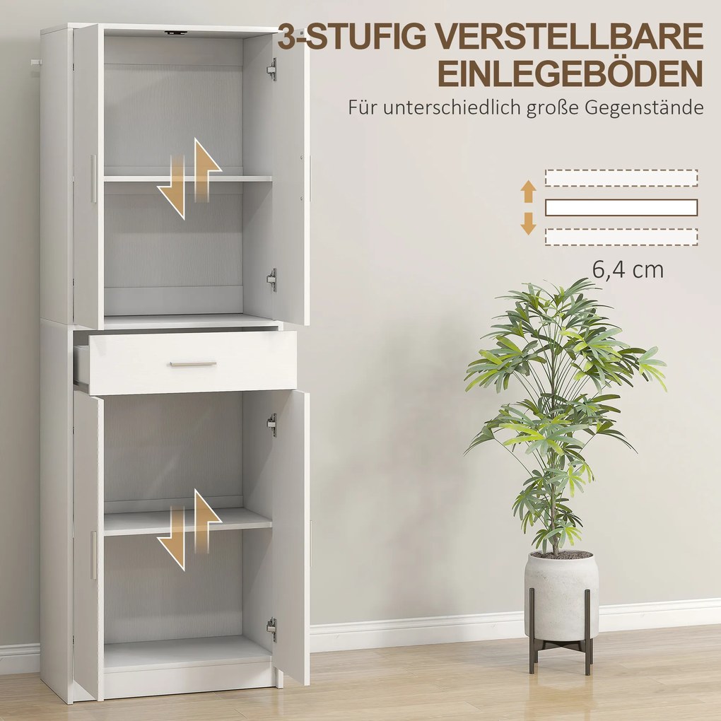 HOMCOM Szafka kuchenna, 3-stopniowa regulacja półek, płyta wiórowa, MDF, dużo miejsca, biała