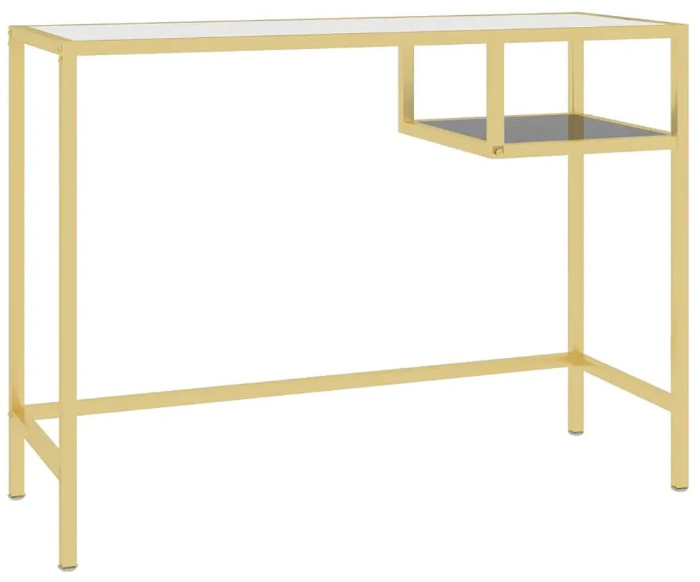 Szklane biurko glamour ze złotym stelażem 100 cm - Gigrox