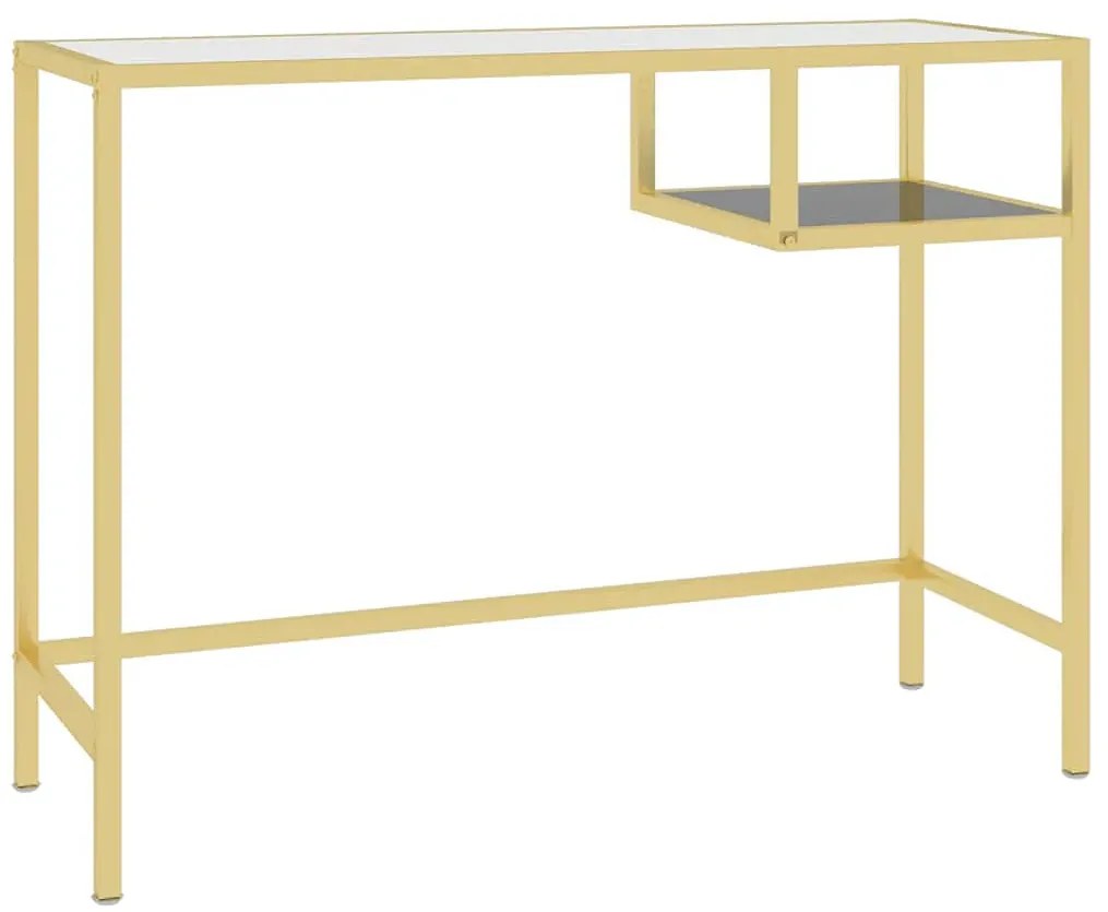 Szklane biurko glamour ze złotym stelażem 100 cm L3-Z49