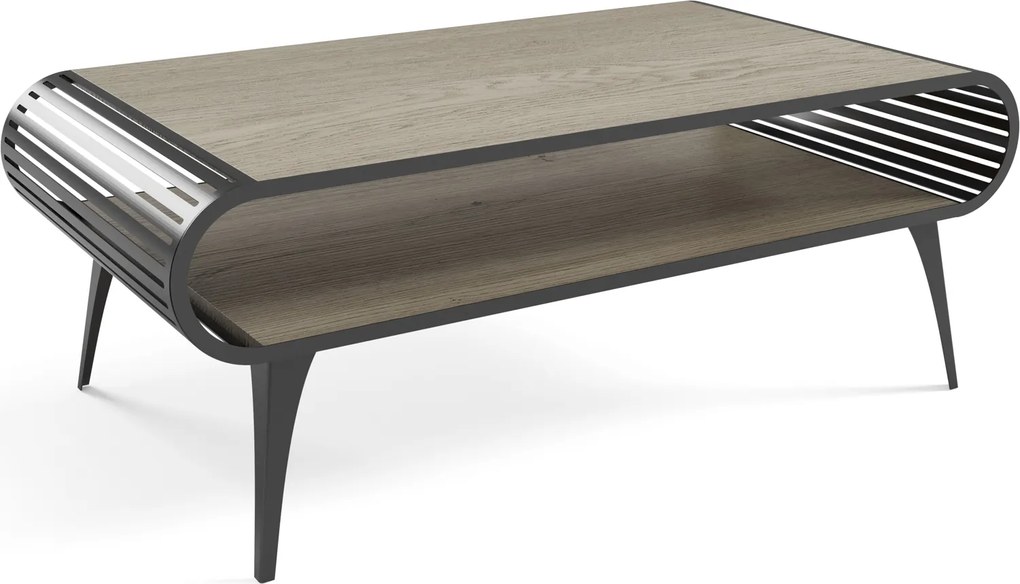 Loftowy stolik kawowy Aristo z ażurowymi bokami i półką