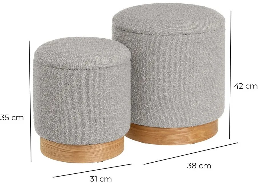 Jasnoszare pufy zestaw z materiału bouclé 2 szt. – Casa Selección