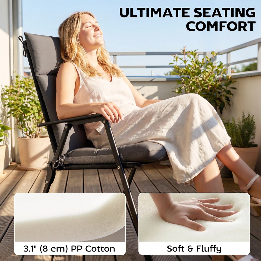 Outsunny 4-częściowy zestaw poduszek wodoodporny, antypoślizgowy, z paskami, na taras i ogród, 111,5 x 53 x 8 cm, ciemnoszary | Aosom PL