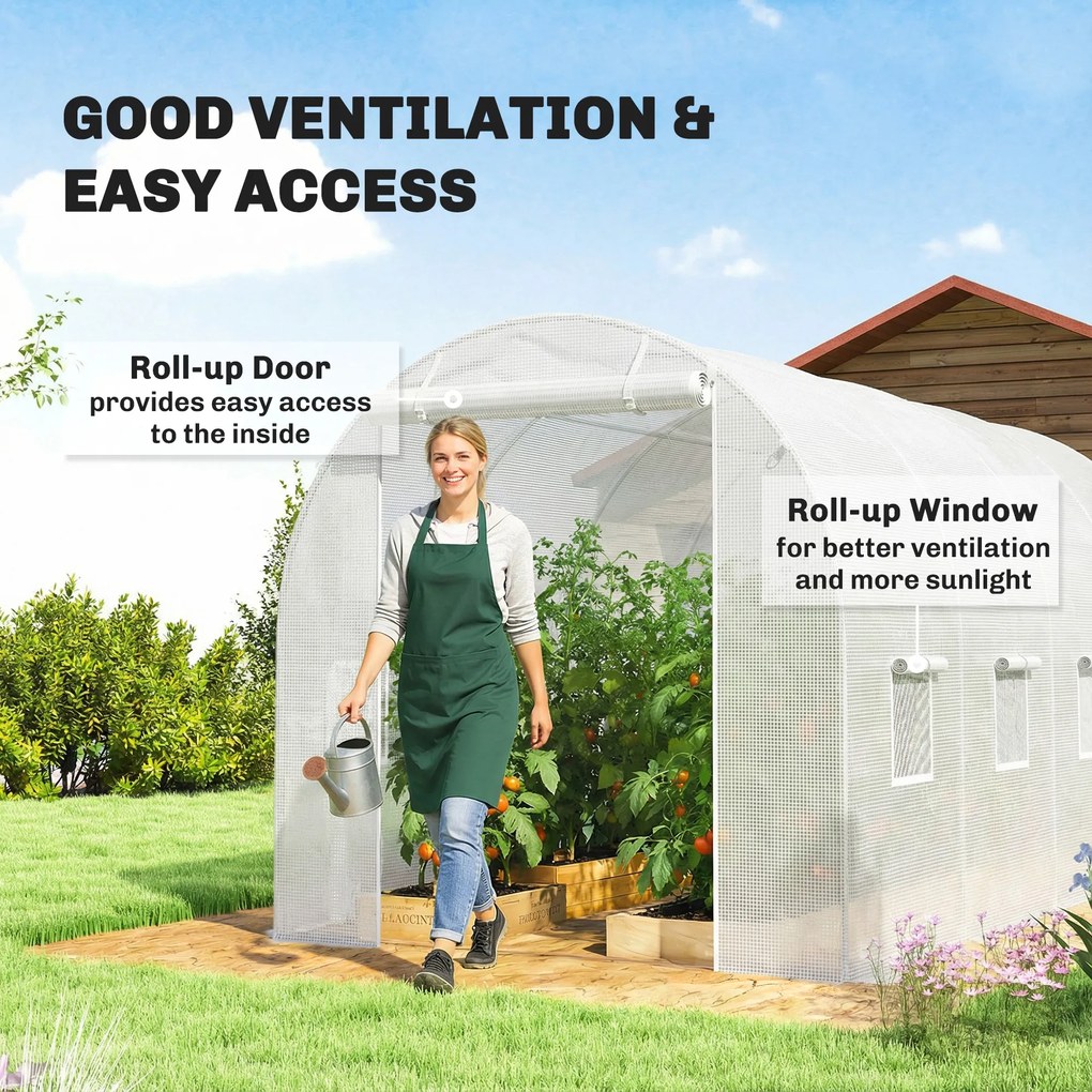 Outsunny Folia do szklarni 4 x 2 m, wodoodporna folia ogrodowa z drzwiami, 8 okien, ochrona UV, odporna polietylenowa, biały | Aosom PL