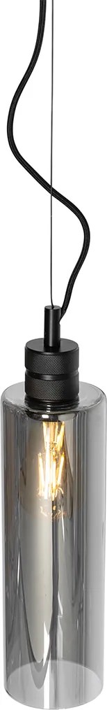 Nowoczesna lampa wisząca czarna z dymionym szkłem - Stavelot