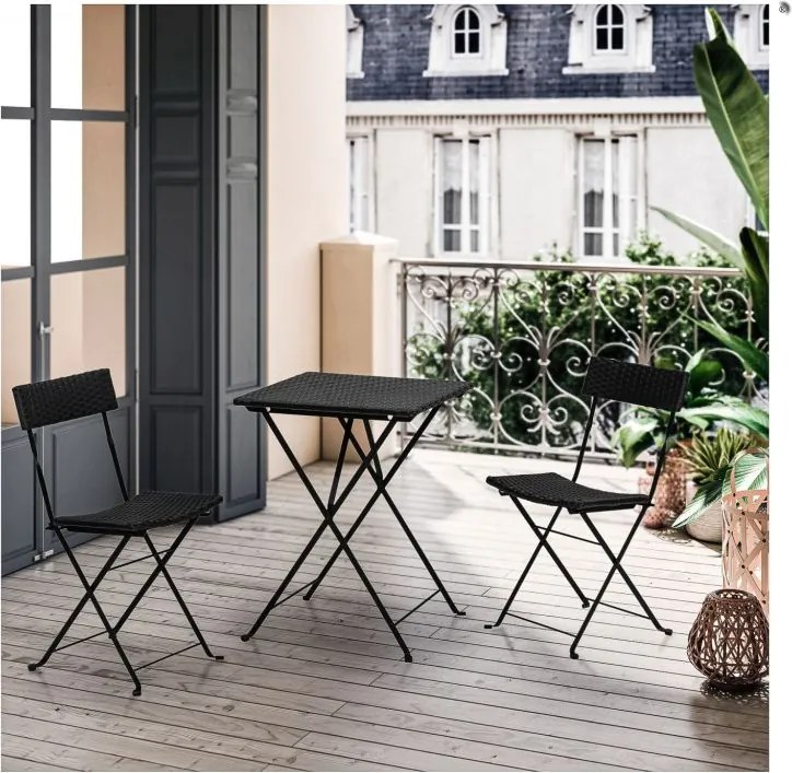 Stylist Garden zestaw z rattanu, czarny, 2 krzesła + stół