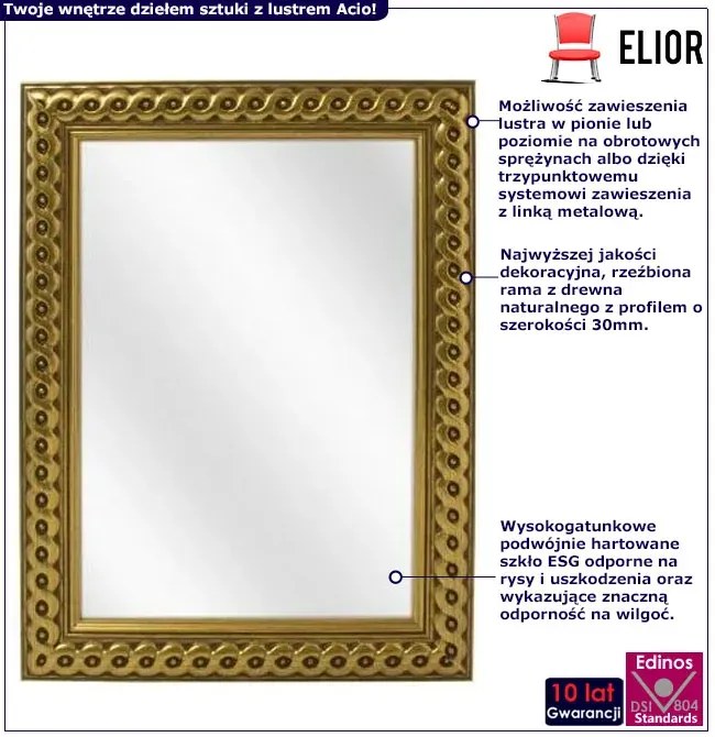 Złote lustro glamour w dekoracyjnej ramie G9-M22