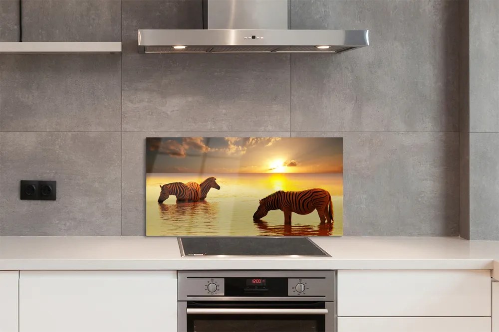 Szklany Panel Zebry przy Wodopoju o Zmierzchu