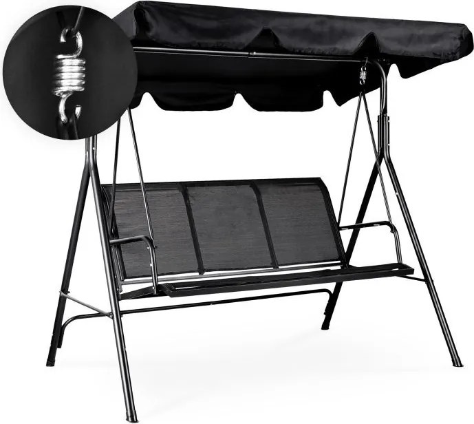Huśtawka ogrodowa Toreno z daszkiem regulowanym, siatka tekstylna czarna