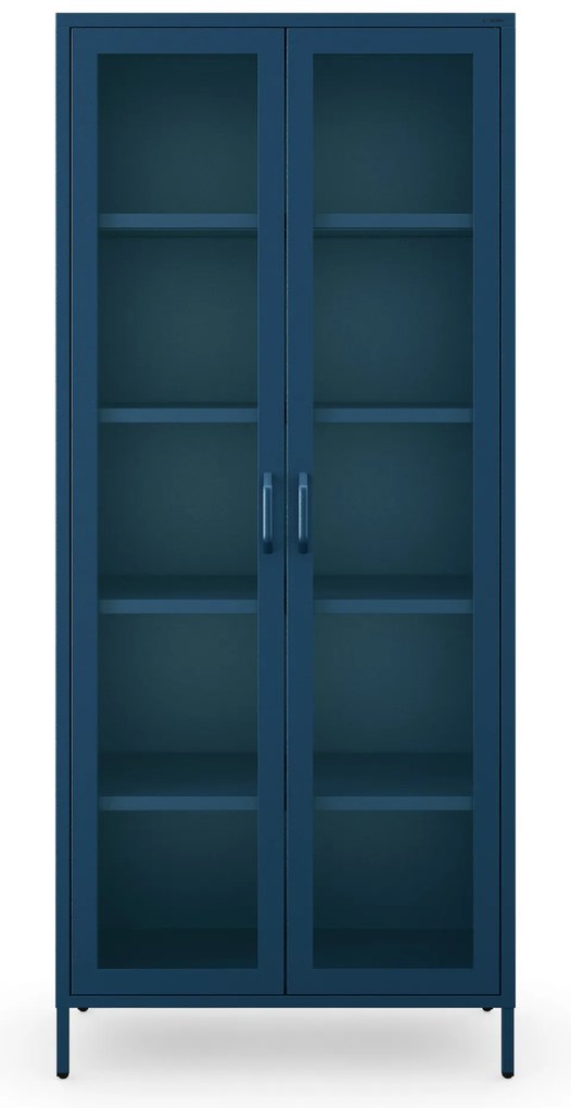 Witryna szklana do salonu na nóżkach granatowa, 800x1850x450 mm: ANGELO Modern