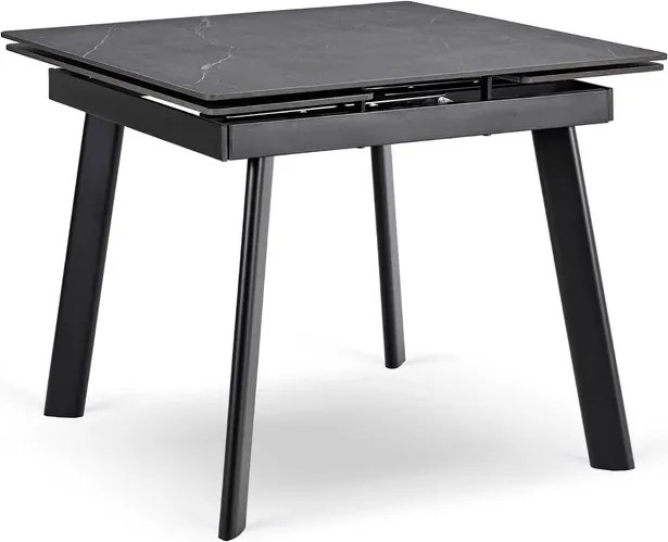 Stół Rozkładany Kwadratowy LARES 90-150 cm Ceramiczny Czarny Marmur/Czarny Loft