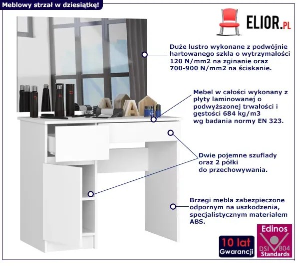 Toaletka do sypialni z lustrem lewostronna B0-D90