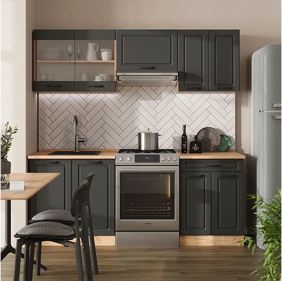 Aneks kuchenny antracytowy dom wiejski/złoty dąb 200x60x81.6 r-line