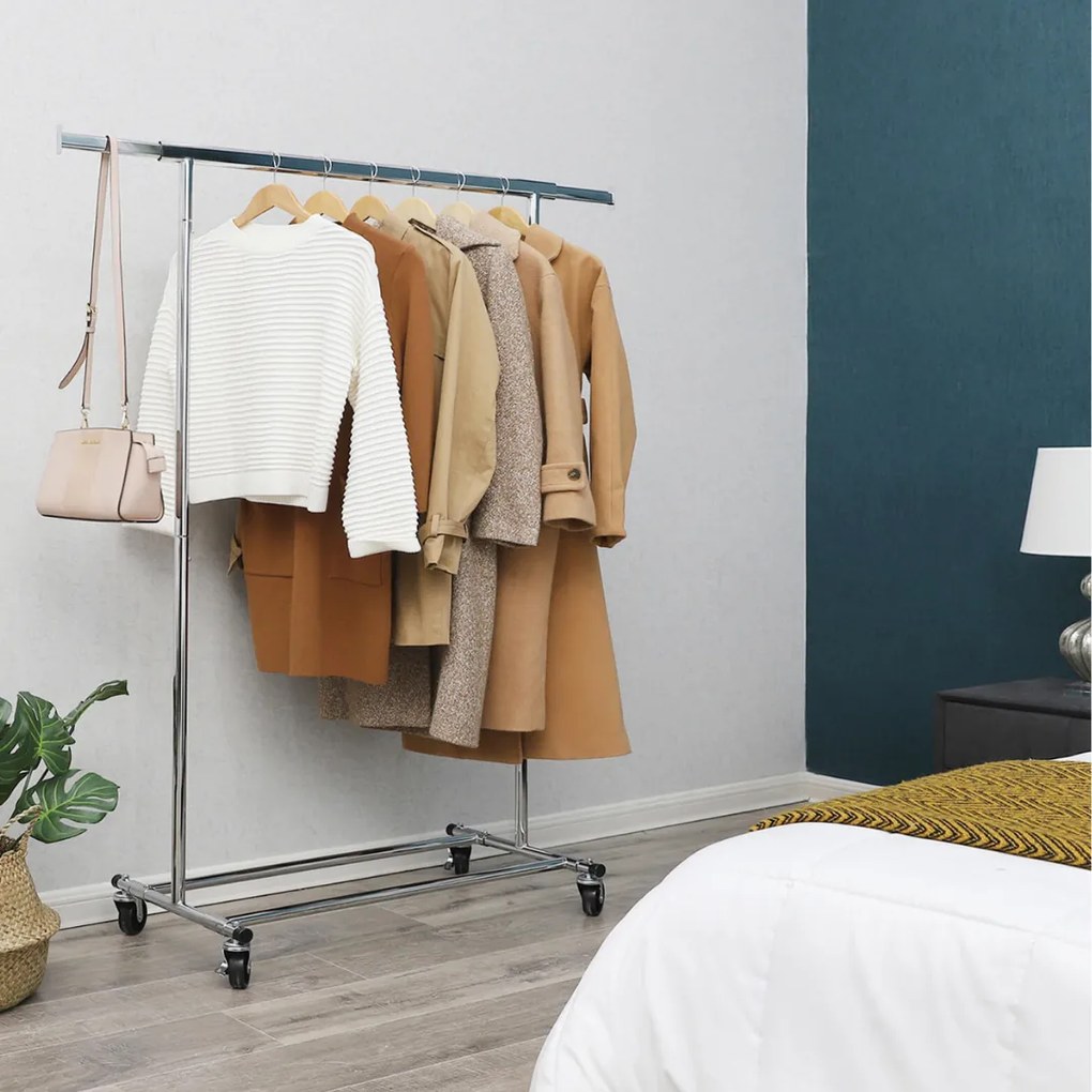 Stojak na ubrania INEZ na kółkach, maks. 90 kg, 83,5x45x160cm, srebrna Jurhan
