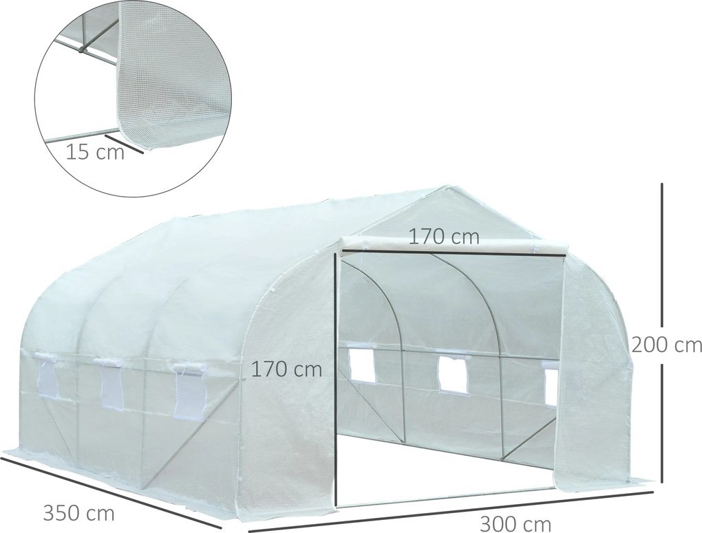 Outsunny Szklarnia Tunelowa z Metalową Konstrukcją Przestronna i Wytrzymała 35x3x2m Biała | Aosom PL