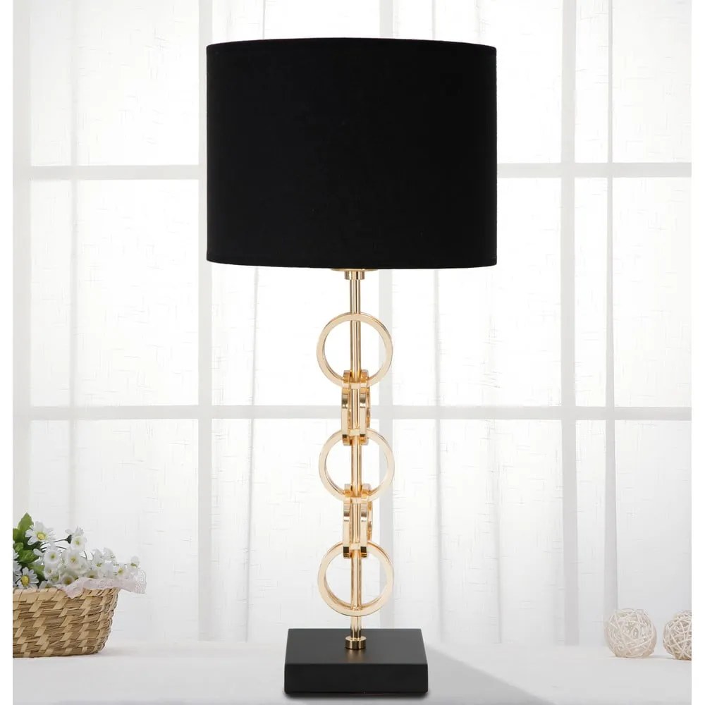 Lampa stołowa w kolorze czarno-złotym Mauro Ferretti Glam Rings, wysokość 54,5 cm