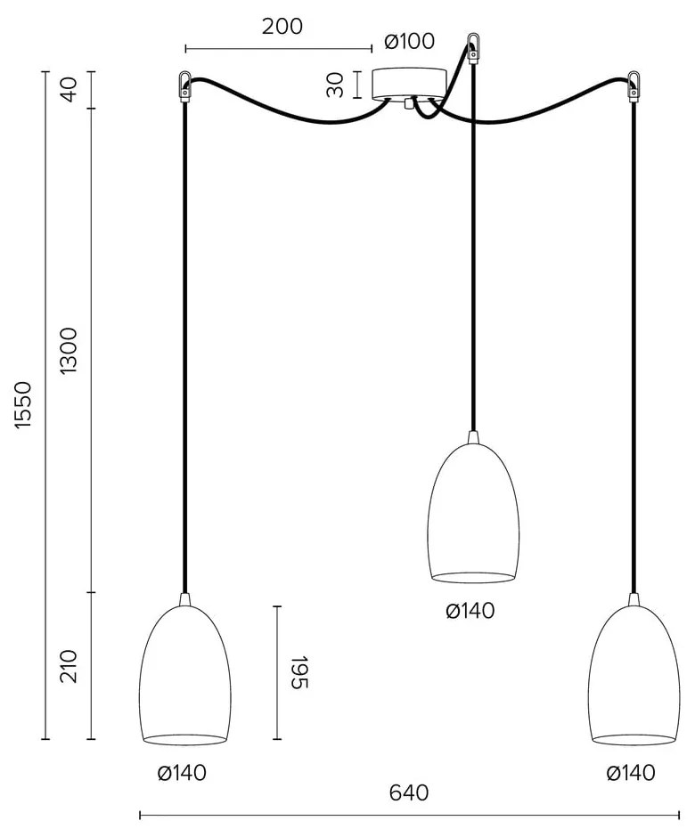 Czarna matowa potrójna lampa wisząca Sotto Luce Ume Matte